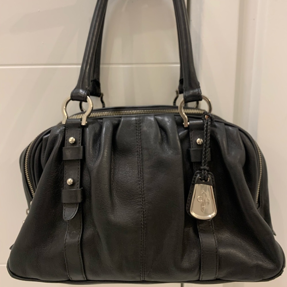 Cole Haan Black Leather Shoulder Bag with Polished Nickel Hardware